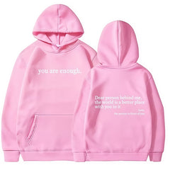 Dear Person Behind Me,the World Is A Better Place,with You In It,love,the Person In Front Of You,Women's Plush Letter Printed Kangaroo Pocket Drawstring Printed Hoodie Unisex Trendy Hoodies