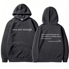 Dear Person Behind Me,the World Is A Better Place,with You In It,love,the Person In Front Of You,Women's Plush Letter Printed Kangaroo Pocket Drawstring Printed Hoodie Unisex Trendy Hoodies