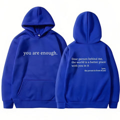 Dear Person Behind Me,the World Is A Better Place,with You In It,love,the Person In Front Of You,Women's Plush Letter Printed Kangaroo Pocket Drawstring Printed Hoodie Unisex Trendy Hoodies