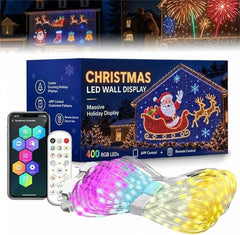 Christmas RGB LED Wall Curtain Lights - Programmable House Net Display with 400 Individually Addressable LEDs, Remote & APP Control, 6 Dynamic Modes, Outdoor Wall Light for Holiday Home Facade