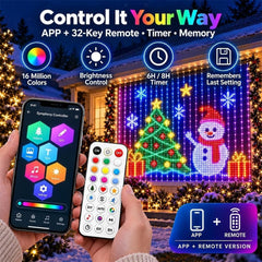 Christmas RGB LED Wall Curtain Lights - Programmable House Net Display with 400 Individually Addressable LEDs, Remote & APP Control, 6 Dynamic Modes, Outdoor Wall Light for Holiday Home Facade