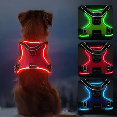 LED dog harness size chart - S M L measurements and fit guide