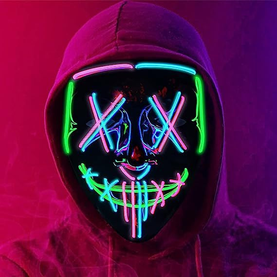 Halloween Purge LED Light Up Mask, Scary X‑Eyes EL Wire Glowing Mask for Cosplay Party Costume