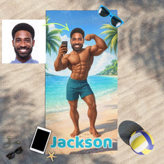 Personalized Muscle Beach Towel with Face and Name, Funny Gym Gift, Bachelor Party Gifts.