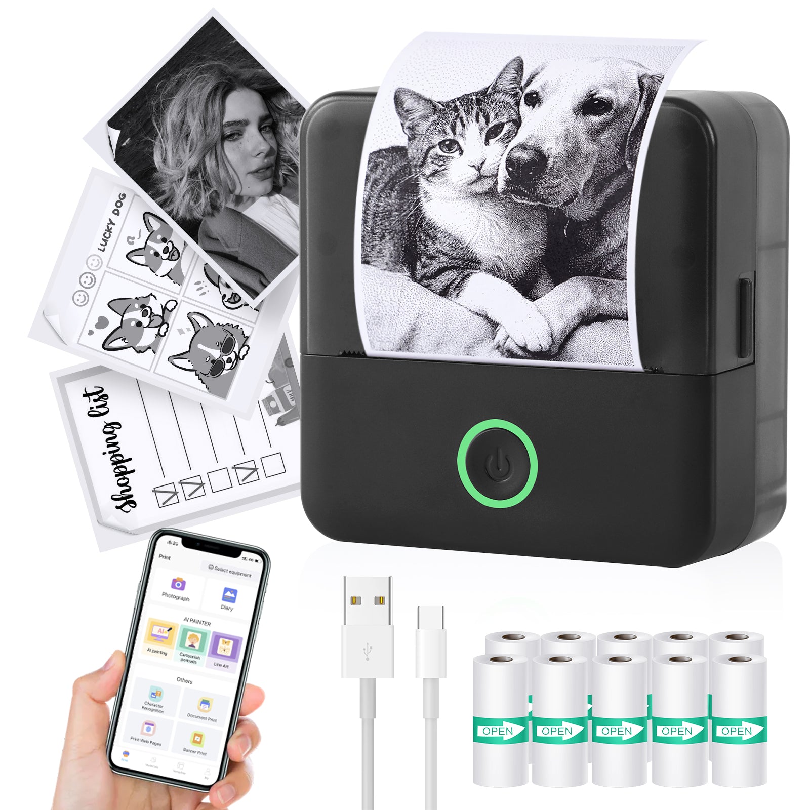 Mini Portable Bluetooth Thermal Printer | Inkless Pocket Sticker & Photo Printer for Notes, Lists & DIY Art