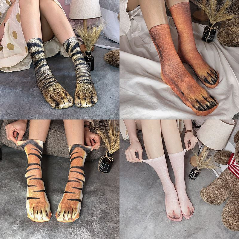 3D Animal Paw Print Socks, Novelty Realistic Animal Feet Crew Socks, Funny Tiger Cat Dog Paw Socks for Halloween Cosplay Party, Prank Gift for Men Women