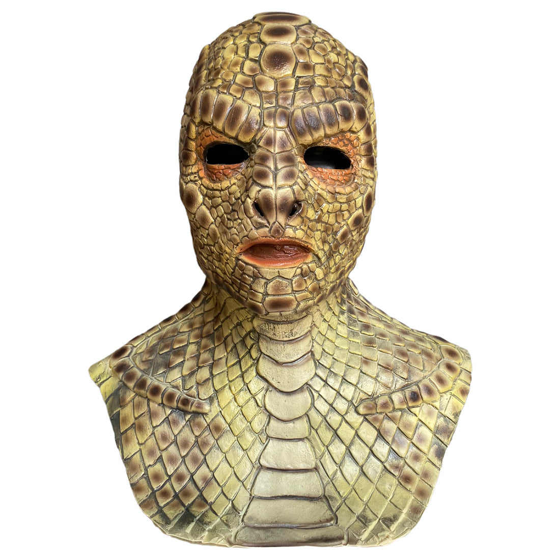 Reptile Snake Full Head Mask with Neck, Realistic Lizard Skin Latex Mask, Scary Serpent Costume Mask for Halloween Cosplay Party