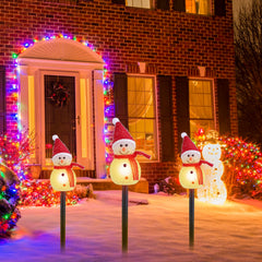 1Pc Solar Powered Lamp 3 Snowmen Outdoor Decorative Christmas Lamp Garden Stake Light IP55 Waterproof Santa Landscape Light Warm White LED Lighting Pa