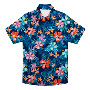 Custom Photo Hawaiian Shirt – Personalized Sunset Orange Floral & Palm Design – Unique DIY Tropical Beach Holiday Tee