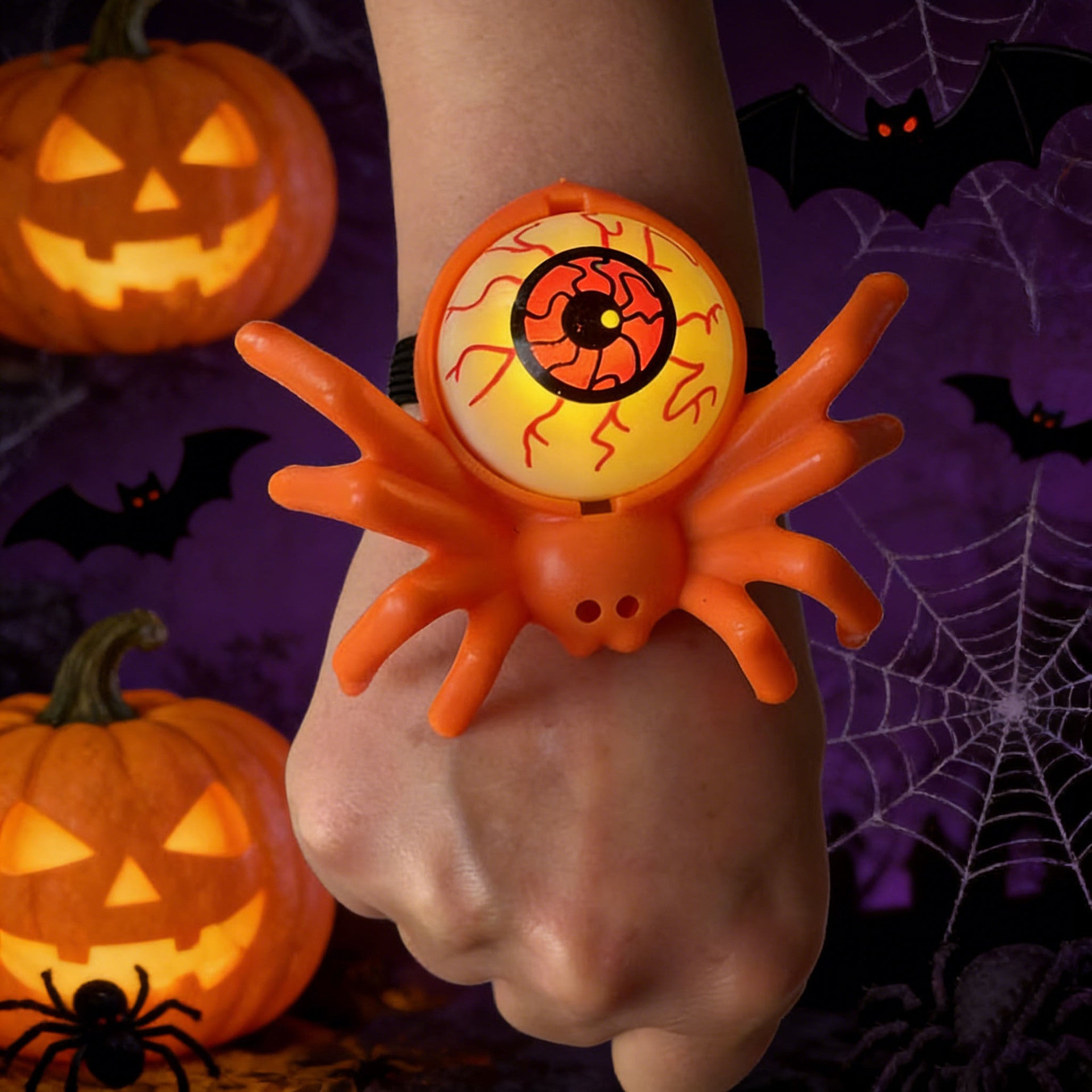 Halloween glowing spider lantern, eye-shaped candles, skull wristbands, handbands lights
