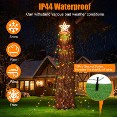 11.48FT 350LED Multicolored Christmas Star Waterfall Tree String Light Indoor Outdoor Waterproof String Lights With Star Topper 8 Light Modes Memory F