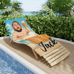 Personalized Beer Mug Beach Towel with Custom Face and Name, Funny Summer Pool Gift.