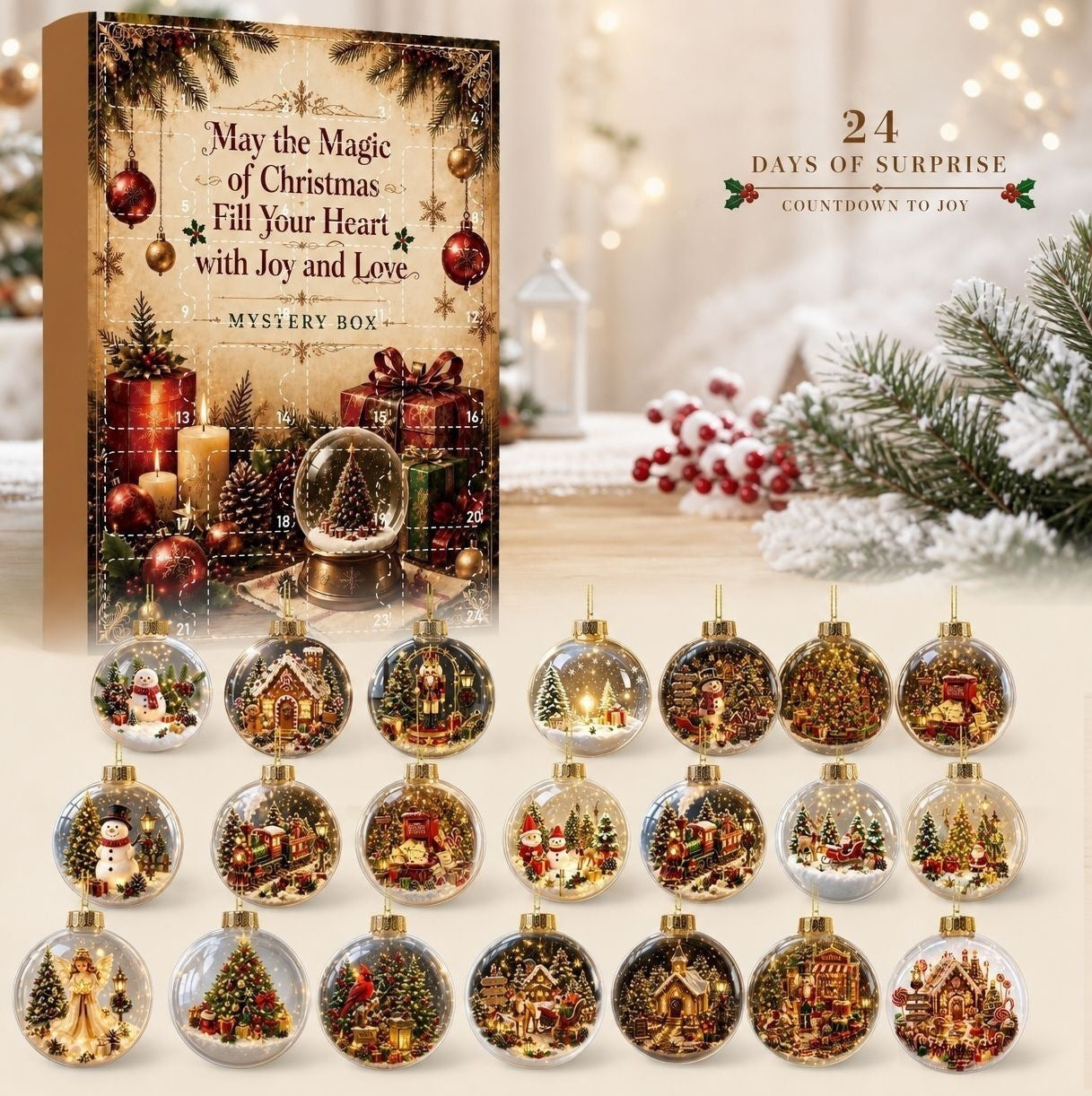 24 Days of Christmas Magic – Glass Ball Ornament Advent Calendar Countdown Box