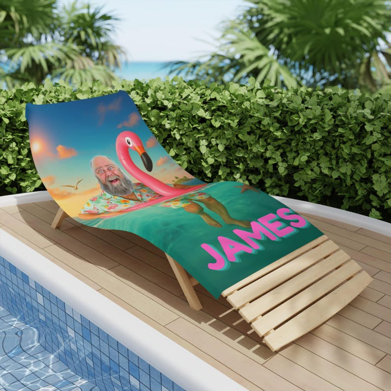 Personalized Funny Flamingo Beach Towel with Custom Face & Name, Pool Towel Vacation Gift.
