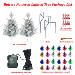 2Pcs Solar Powered Lighted Christmas Tree Urn Filler With Light Artificial Xmas Trees Light with Berries Decor Balls LED Pathway Pine Tree IP44 Waterp