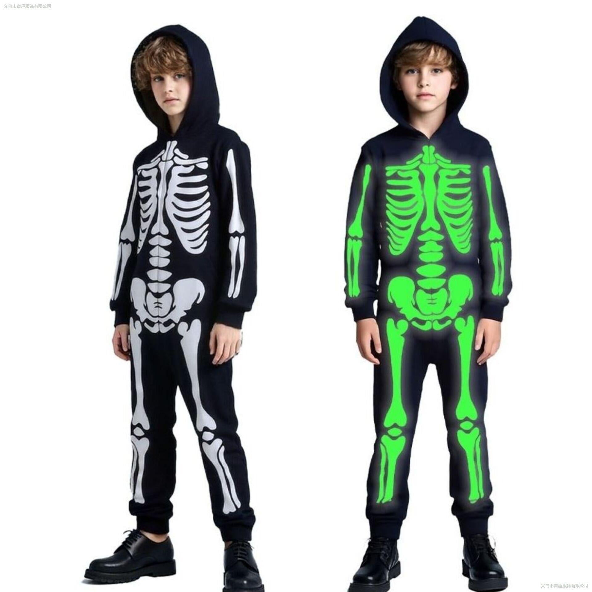 Halloween 3D Skull Glowing Children's Clothing - One-piece Skeleton Costume