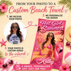 Custom Face Flamingo Beach Towel, Personalized Bachelorette Gift, Gag Gifts.