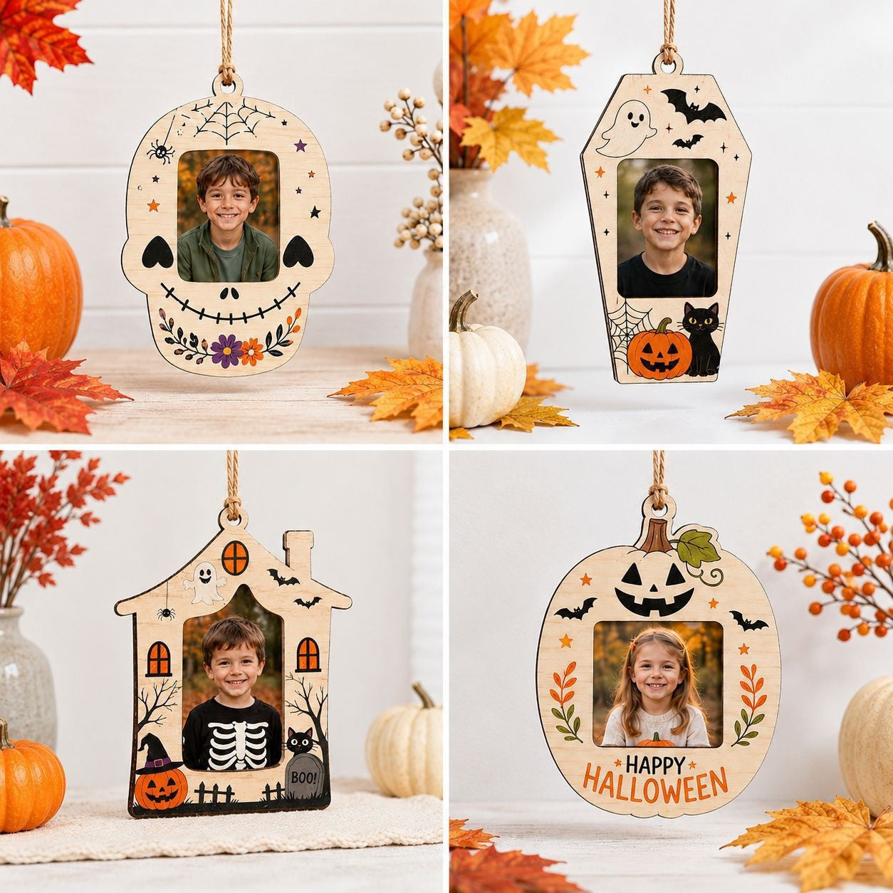 Halloween wooden photo frame decorations, wall-mounted photo frames, suitable for indoor decoration