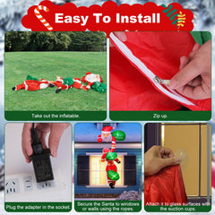8FT Climbing Inflatable Santa Claus with Light Hanging Blow Up Christmas Inflatable Indoor Outdoor Christmas Decorations 3 Santa Claus 3 Merry Christm