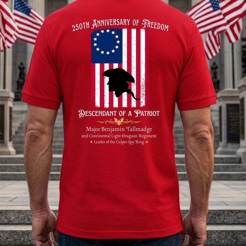 Custom Descendant of a Patriot Polo Shirt, 250th Anniversary of Freedom 1776 Men's Back Print Tee