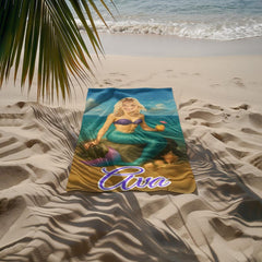 Personalized Mermaid Beach Towel, Custom Face & Name Beach Towel for Her/Girlfriend/Wife,Cute Mermaid Pool Towel, Custom Marine Beach Towel.