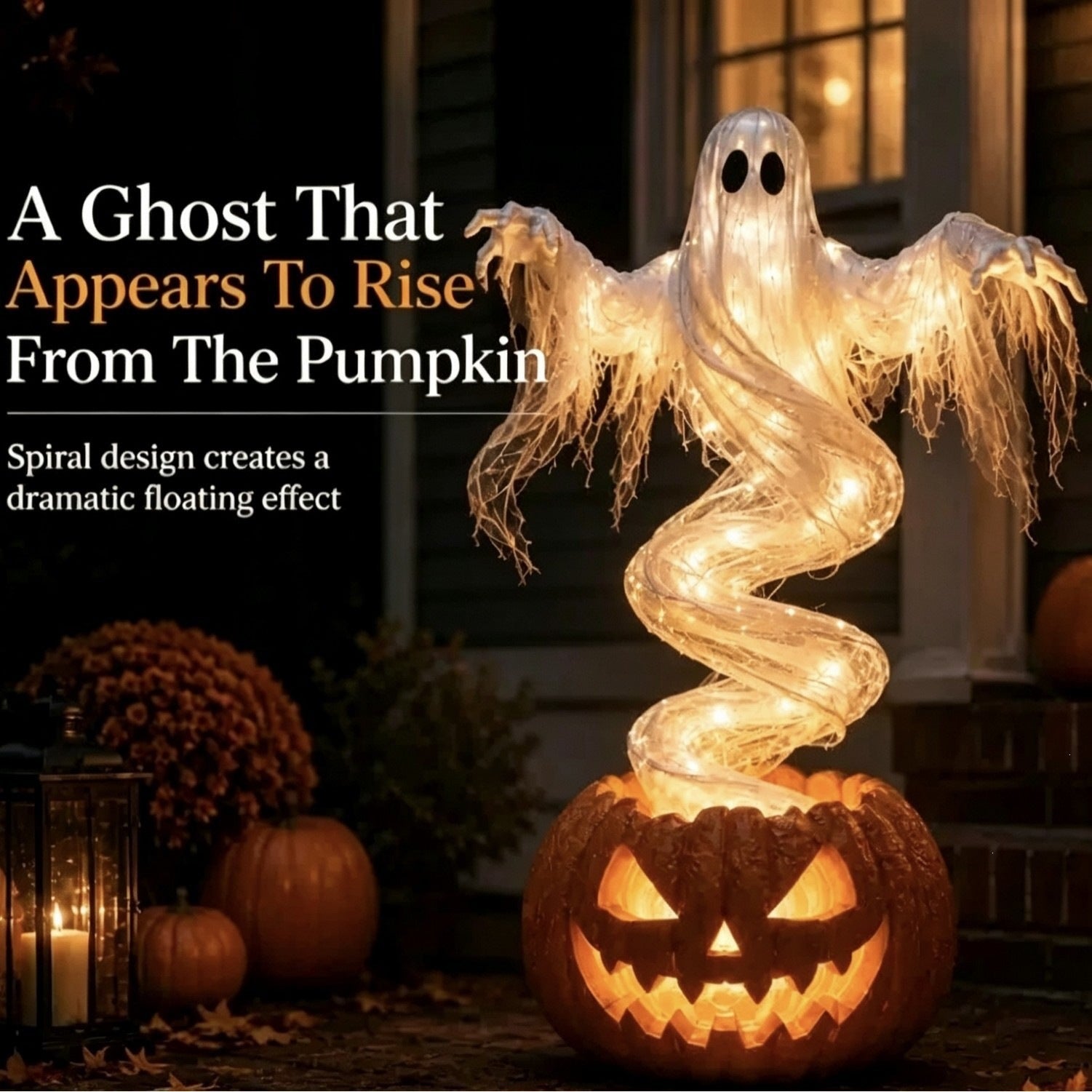 Rotating Ghost Pumpkin Patio Lamp - Perfect for adding a touch of spooky atmosphere to your outdoor space