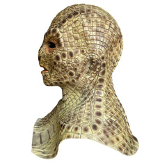 Reptile Snake Full Head Mask with Neck, Realistic Lizard Skin Latex Mask, Scary Serpent Costume Mask for Halloween Cosplay Party