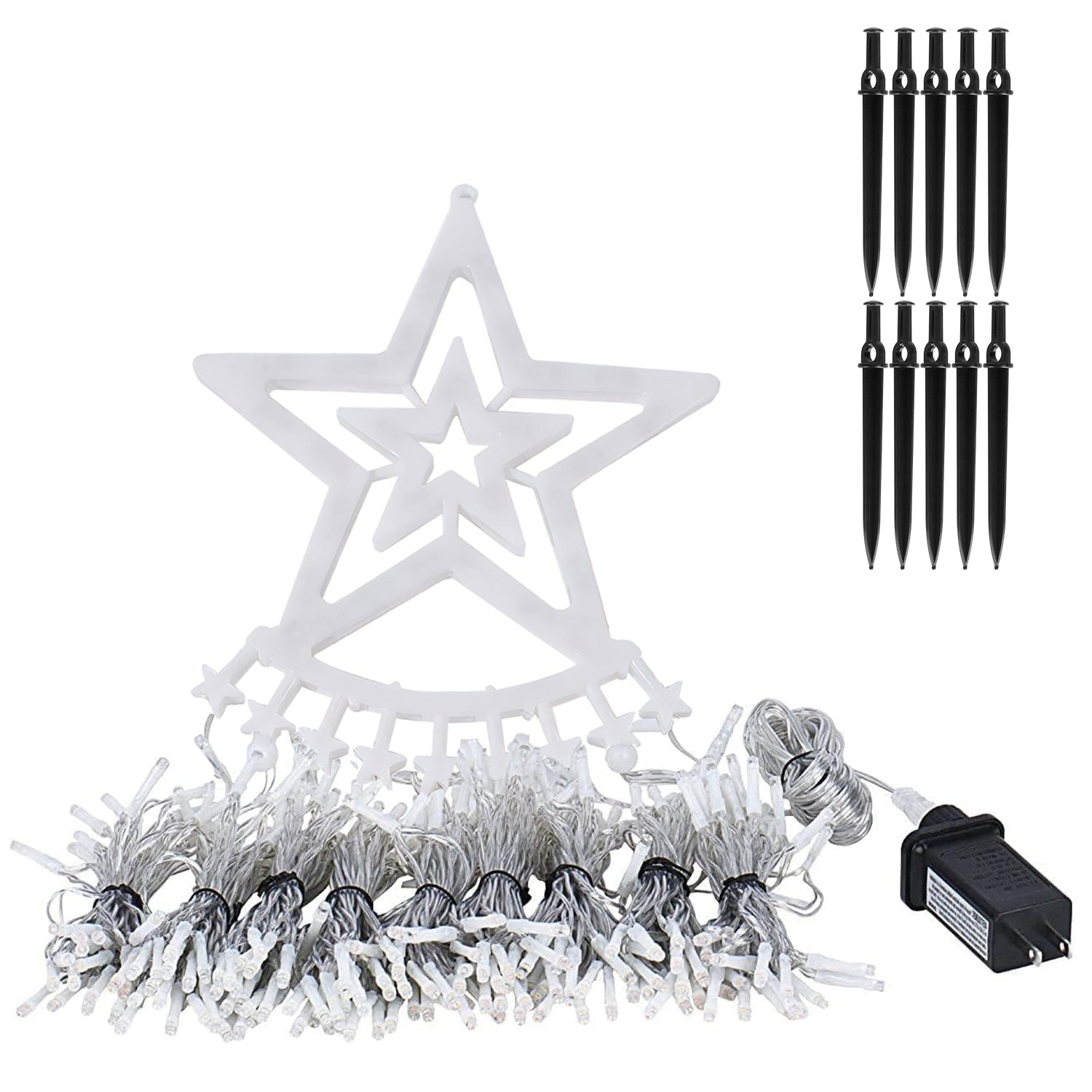 11.48FT 350LED Multicolored Christmas Star Waterfall Tree String Light Indoor Outdoor Waterproof String Lights With Star Topper 8 Light Modes Memory F