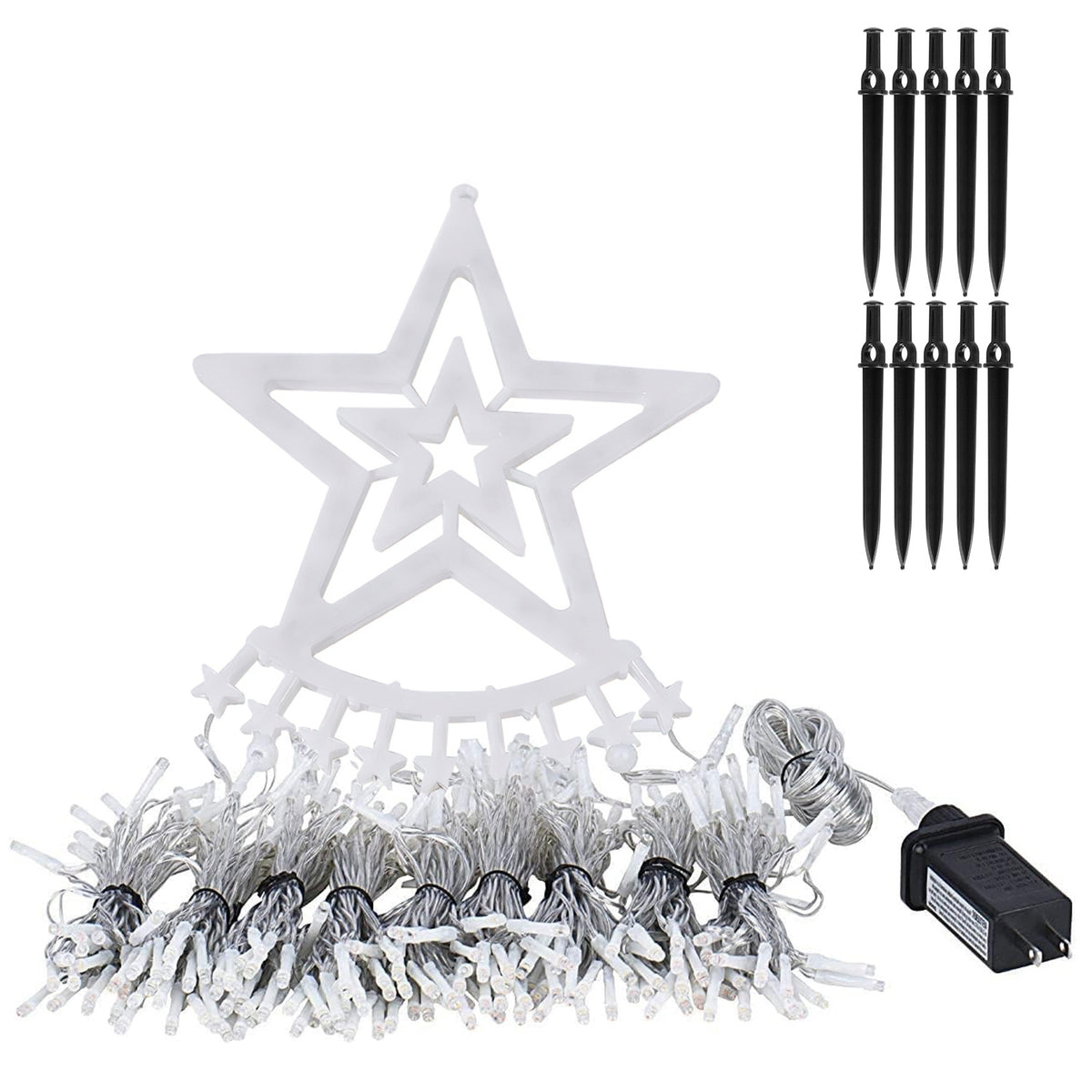 11.48FT 350LED Multicolored Christmas Star Waterfall Tree String Light Indoor Outdoor Waterproof String Lights With Star Topper 8 Light Modes Memory F