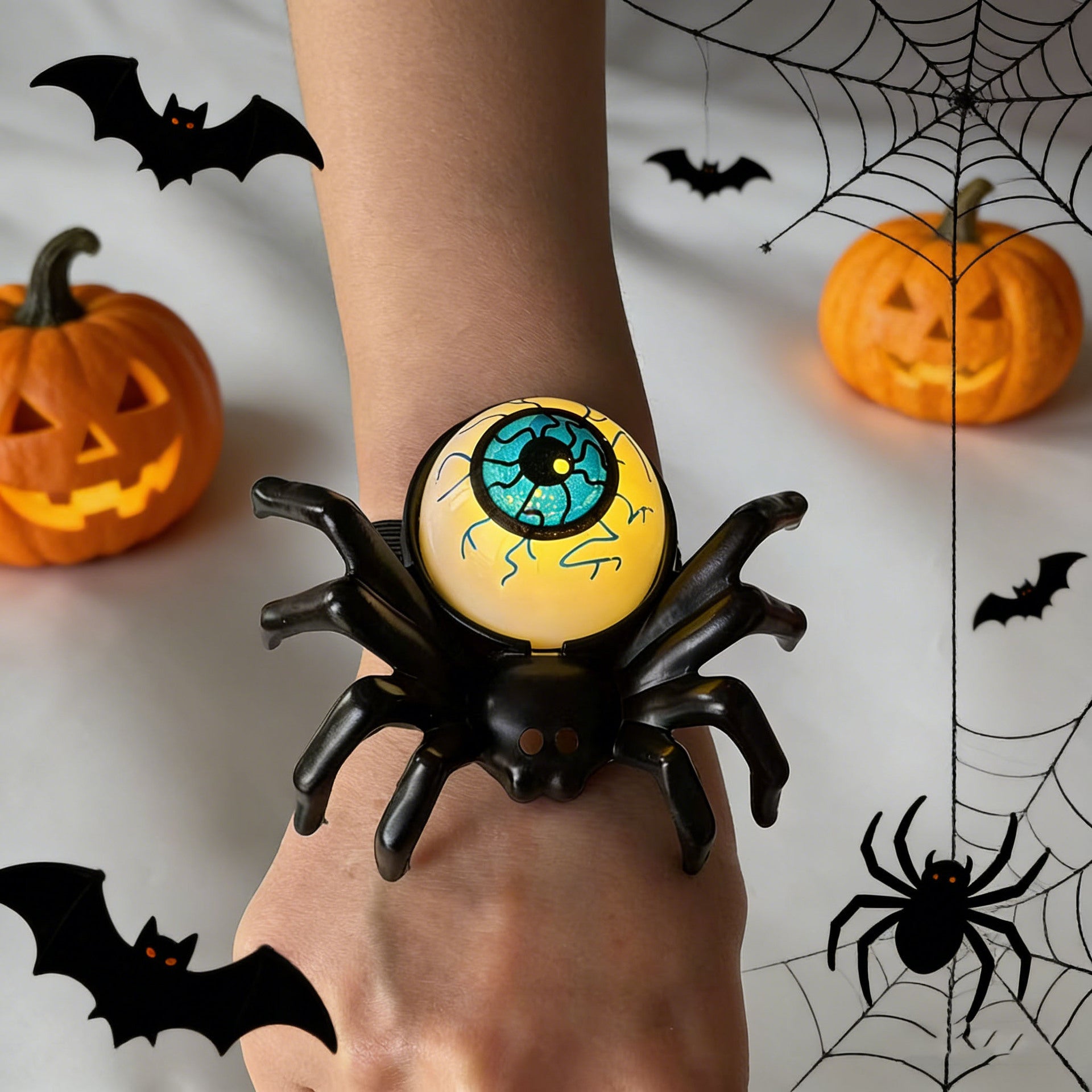 Halloween glowing spider lantern, eye-shaped candles, skull wristbands, handbands lights