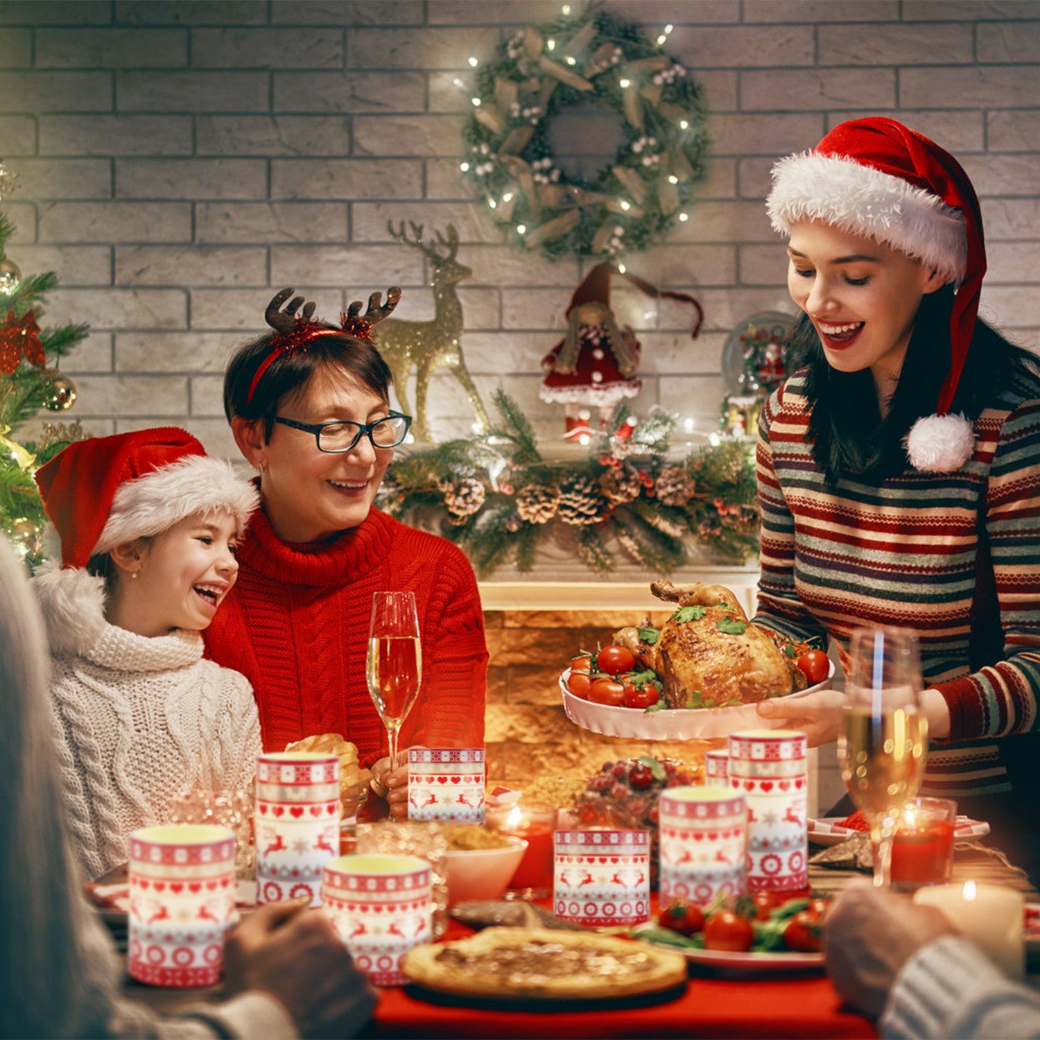 3Pack Christmas Flameless LED Candles Deer Flickering Candle Lights Pillar Candles with 3 Lighting Modes Timer Remote Control