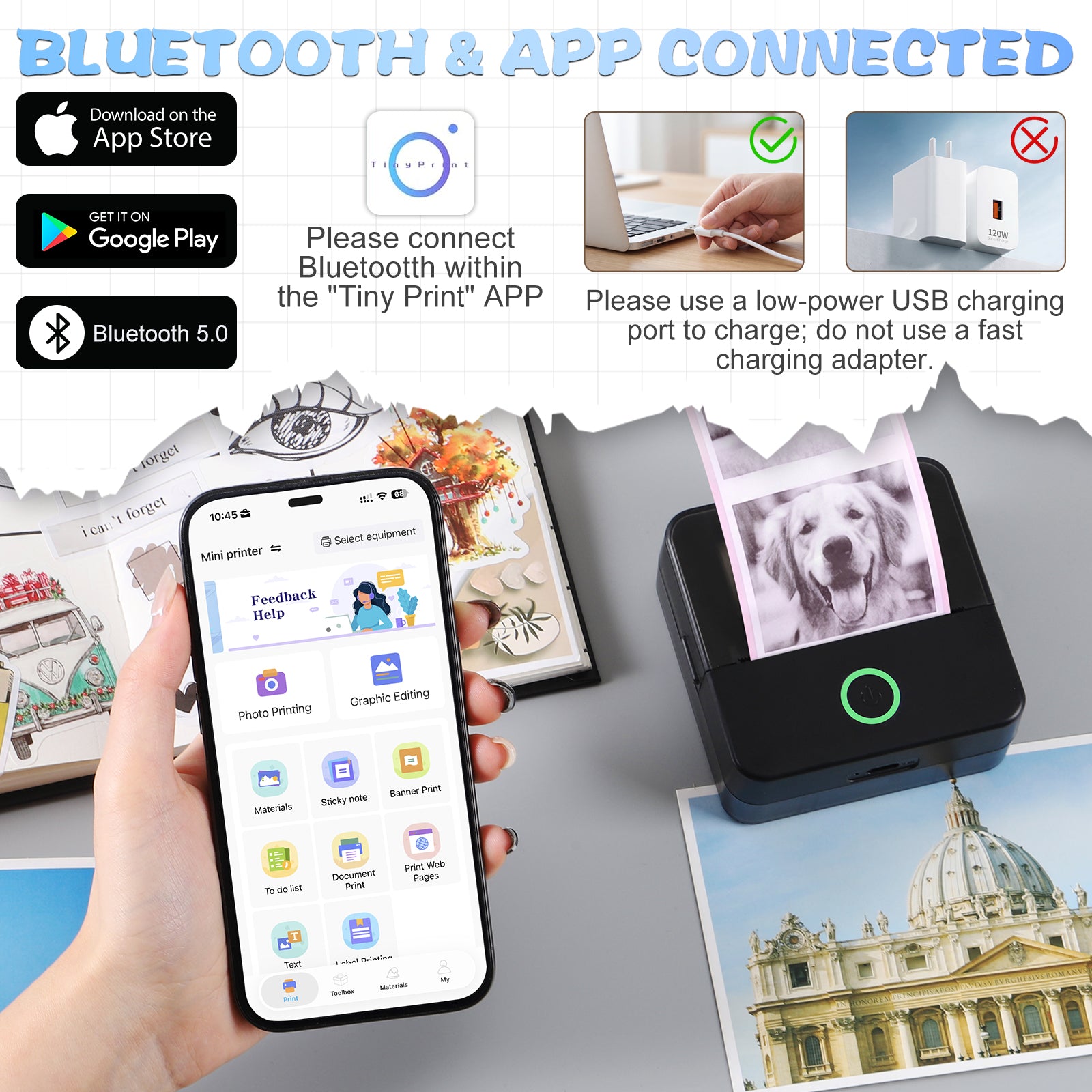 Mini Portable Bluetooth Thermal Printer | Inkless Pocket Sticker & Photo Printer for Notes, Lists & DIY Art