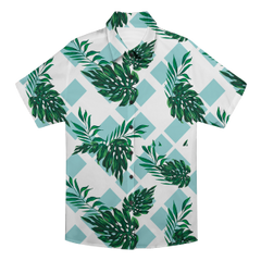 Custom Photo Hawaiian Shirt – Personalized Blue Lagoon Floral & Monstera Leaf Tee – Unique DIY Island Style Summer Gift