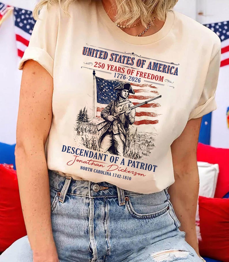 Custom Descendant of a Patriot Shirt, Personalized Revolutionary War Ancestry Tee, 1776-2026 USA 250th Anniversary, Genealogy Heritage Gift