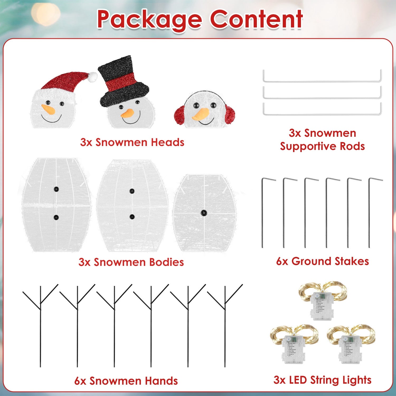 3Pcs 2D Christmas Snowman Yard Decoration Snowman Family Outdoor Decoration With 90Pcs LED Warm Yellow Lights 8 Lighting Modes IP44 Waterproof For Chr