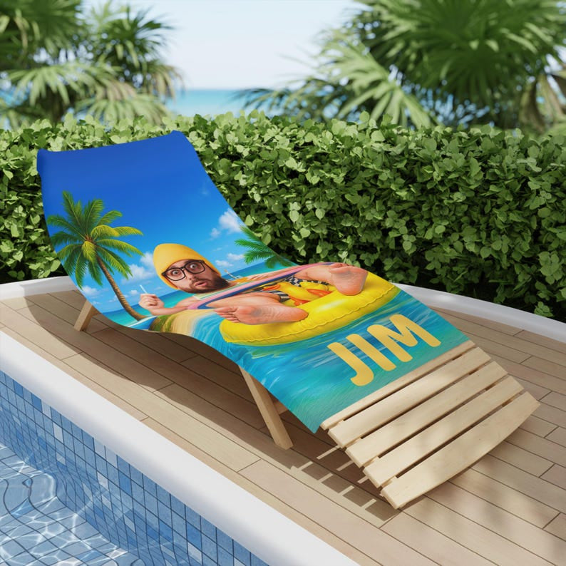 Personalized Beach Towel with Face and Name, Funny Pool Float Vacation Gift, Birthday Gift .