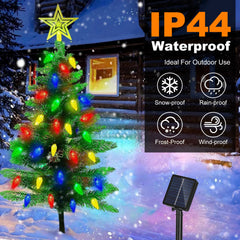 2Pack 37.4in Height Solar Christmas Tree With 100 Colorful LED Beads 8 Lighting Modes For Xmas Decoration IP44 Waterproof Outdoor Pathway Stake Light