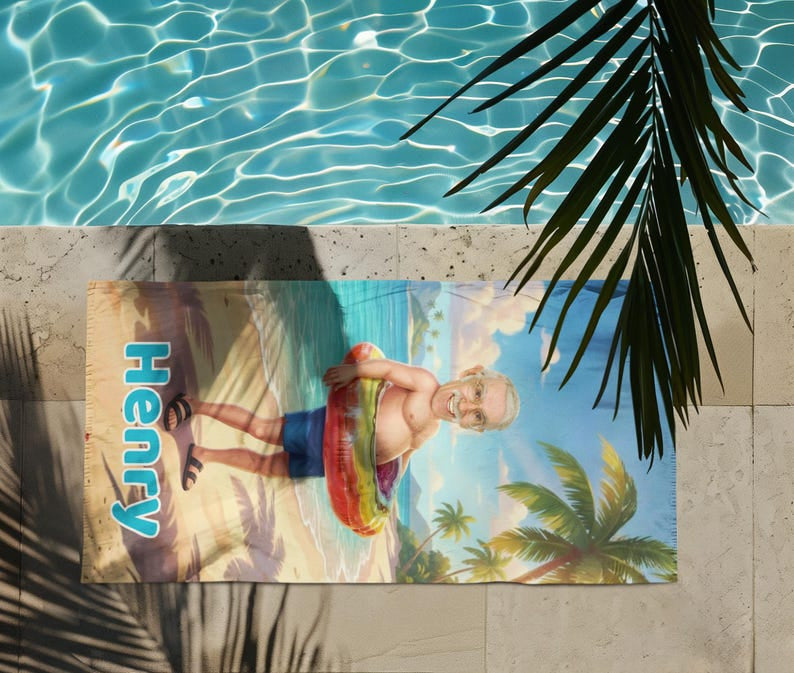 Personalized Funny Beach Towel with Face & Name, Custom Grandpa Gift, Funny Bath Towels.