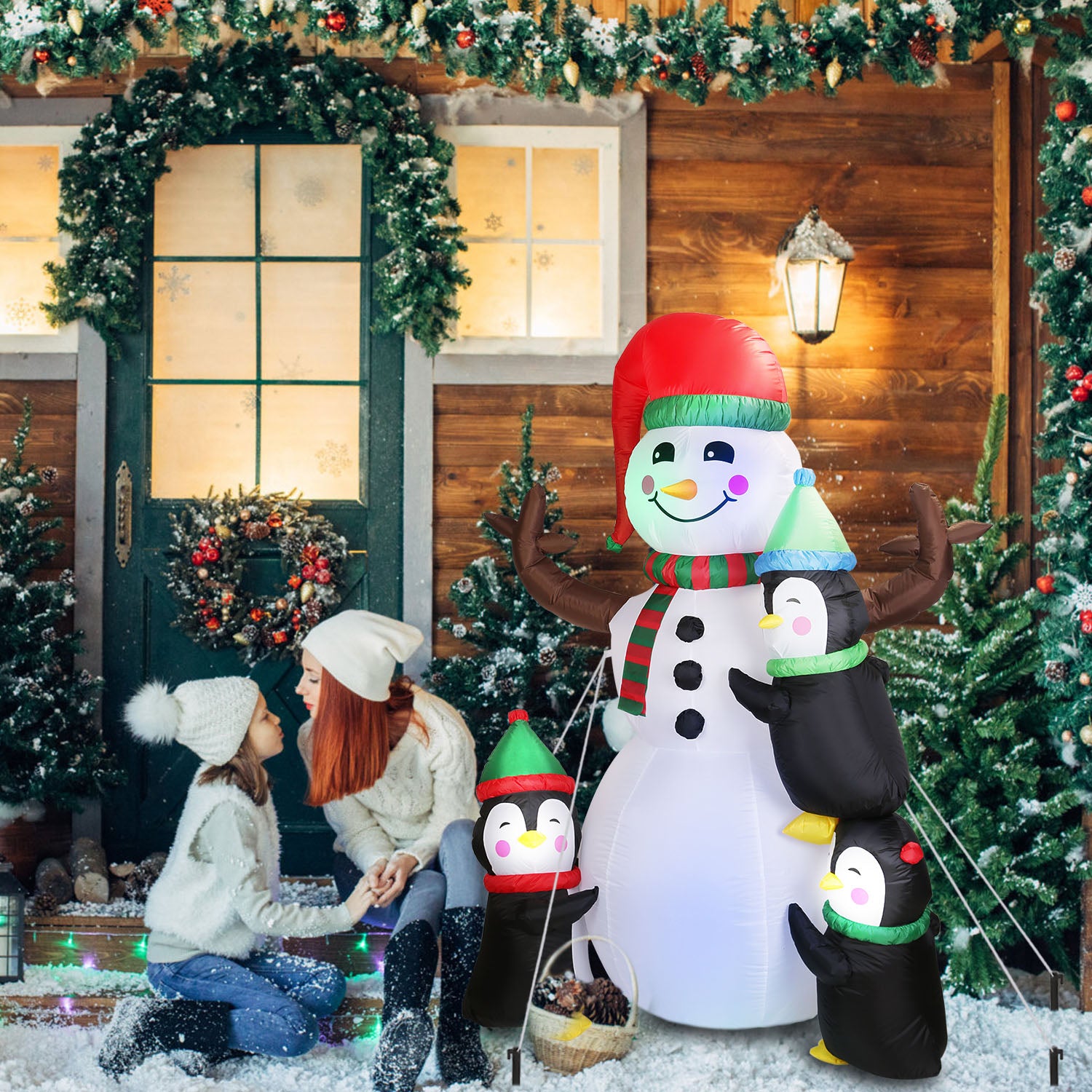 5.9FT Christmas Inflatable Outdoor Decoration Snowman Penguin Blow Up Yard Decoration with LED Light Built-in Air Blower for Winter Holiday Xmas Garde