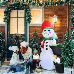 5.9FT Christmas Inflatable Outdoor Decoration Snowman Penguin Blow Up Yard Decoration with LED Light Built-in Air Blower for Winter Holiday Xmas Garde