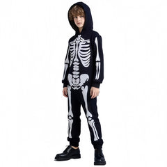 Kids Skeleton Bodysuit - Glow In The Dark One Piece Halloween Costume - Full Bone Print For Children