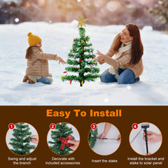 2Pack 37.4in Height Solar Christmas Tree With 100 Colorful LED Beads 8 Lighting Modes For Xmas Decoration IP44 Waterproof Outdoor Pathway Stake Light