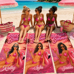 Custom Face Flamingo Beach Towel, Personalized Bachelorette Gift, Gag Gifts.