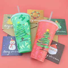 Christmas Color Changing Plastic Tumbler with Lid and Straw, 24oz Reusable Cold Cup, Christmas Tree Pattern Color Change Cup for Holiday Party, Xmas Gift for Family Friends
