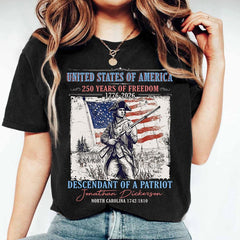 Custom Descendant of a Patriot Shirt, Personalized Revolutionary War Ancestry Tee, 1776-2026 USA 250th Anniversary, Genealogy Heritage Gift
