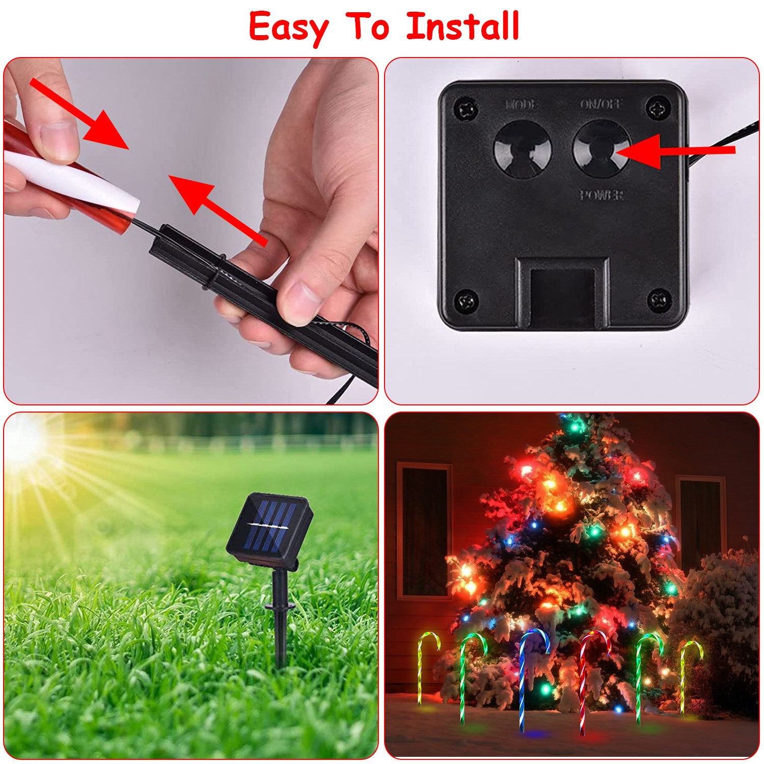 Solar Christmas Candy Cane Light IP55 Waterproof Stake Light Lamp for Patio Yard Garden Pathway Outdoor Christmas Decorative Light