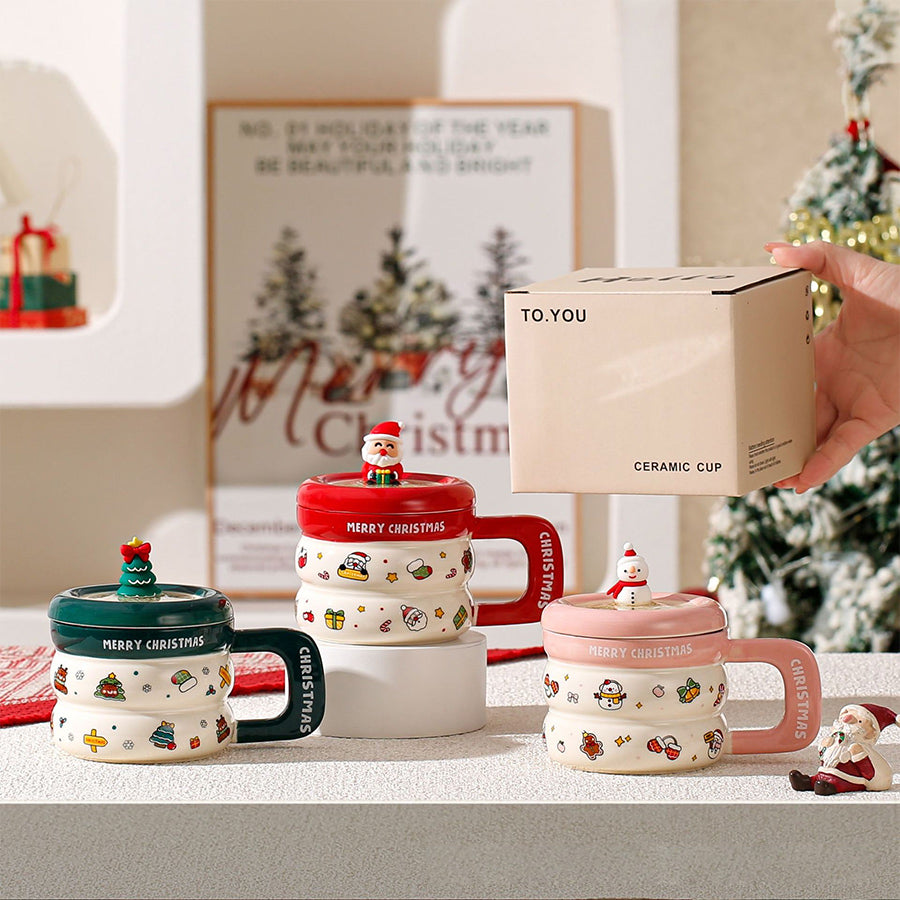 Santa Lid Christmas Mug – Ceramic Holiday Cocoa Cup That Comes Ready to Gift