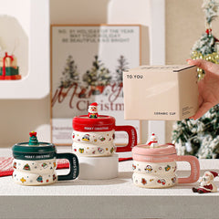 Santa Lid Christmas Mug – Ceramic Holiday Cocoa Cup That Comes Ready to Gift