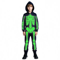 Kids Skeleton Bodysuit - Glow In The Dark One Piece Halloween Costume - Full Bone Print For Children