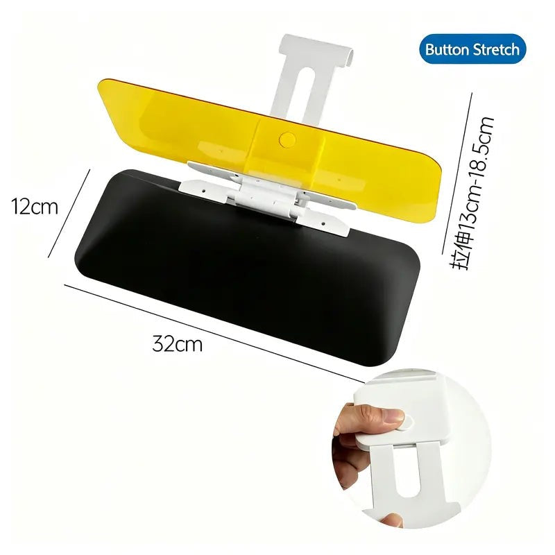 2-in-1 Day & Night Anti-Glare Car Sun Visor - Universal Clip-On Adjustable Shield with Dark + Amber Panels, 180° Rotating Telescopic Glare Guard for Low Sun & Oncoming Headlights, Tool-Free Safety Visor Extension Fits Most Cars, Trucks & SUVs